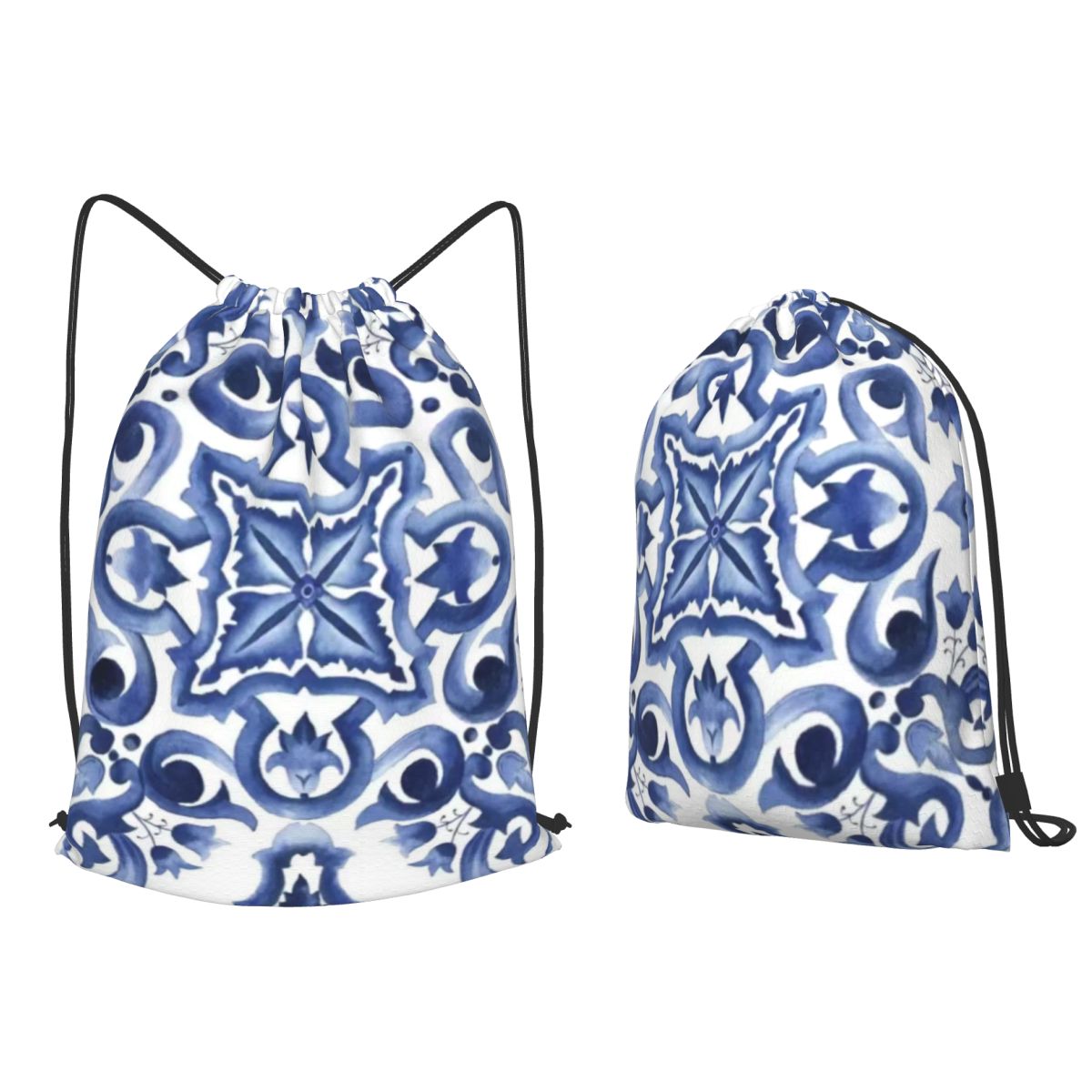 Niebieskie, zdobione kwiatowym – Tile Bag Drawstring recenzja i cena