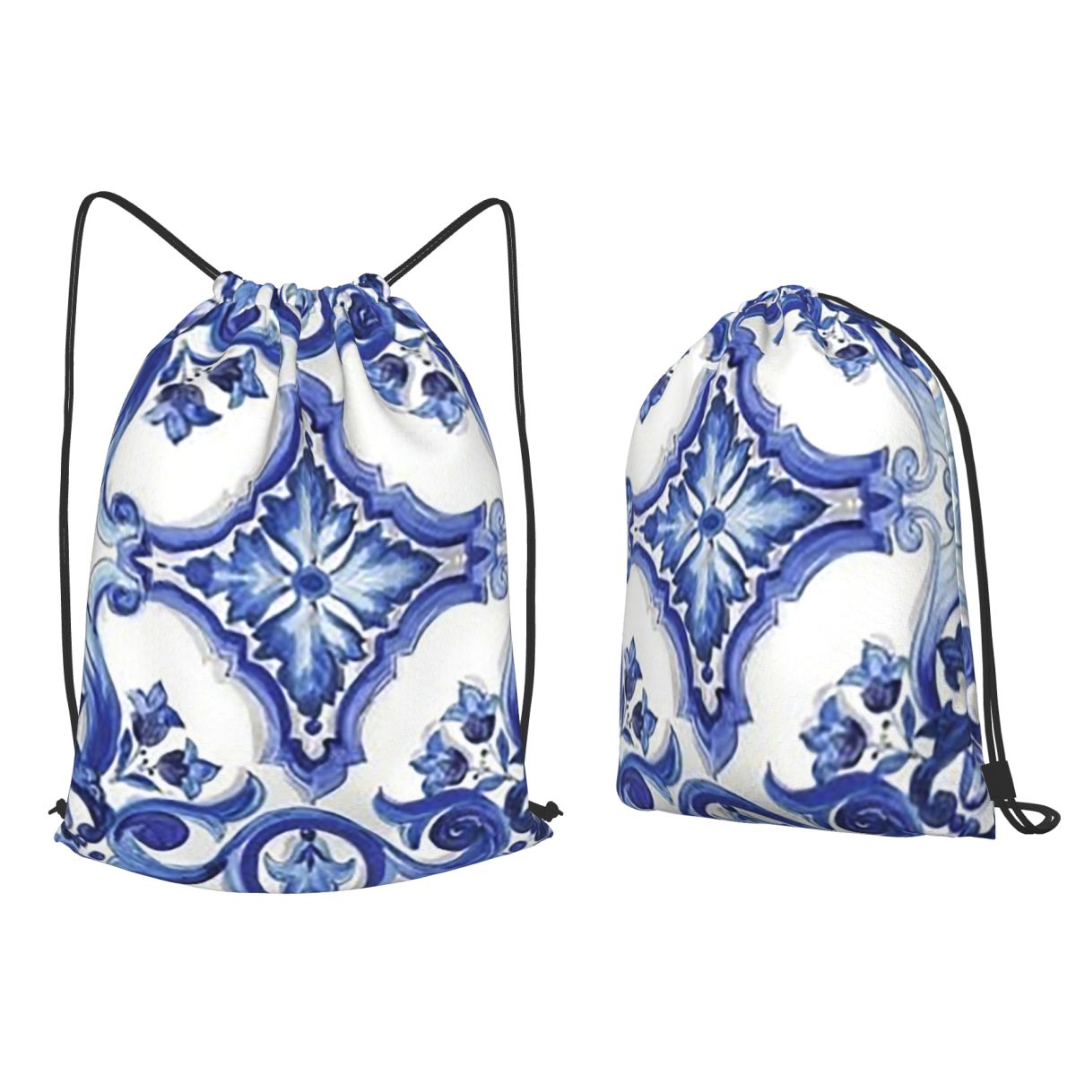 Niebieskie, zdobione kwiatami, – Tile Bag Drawstring recenzja i cena