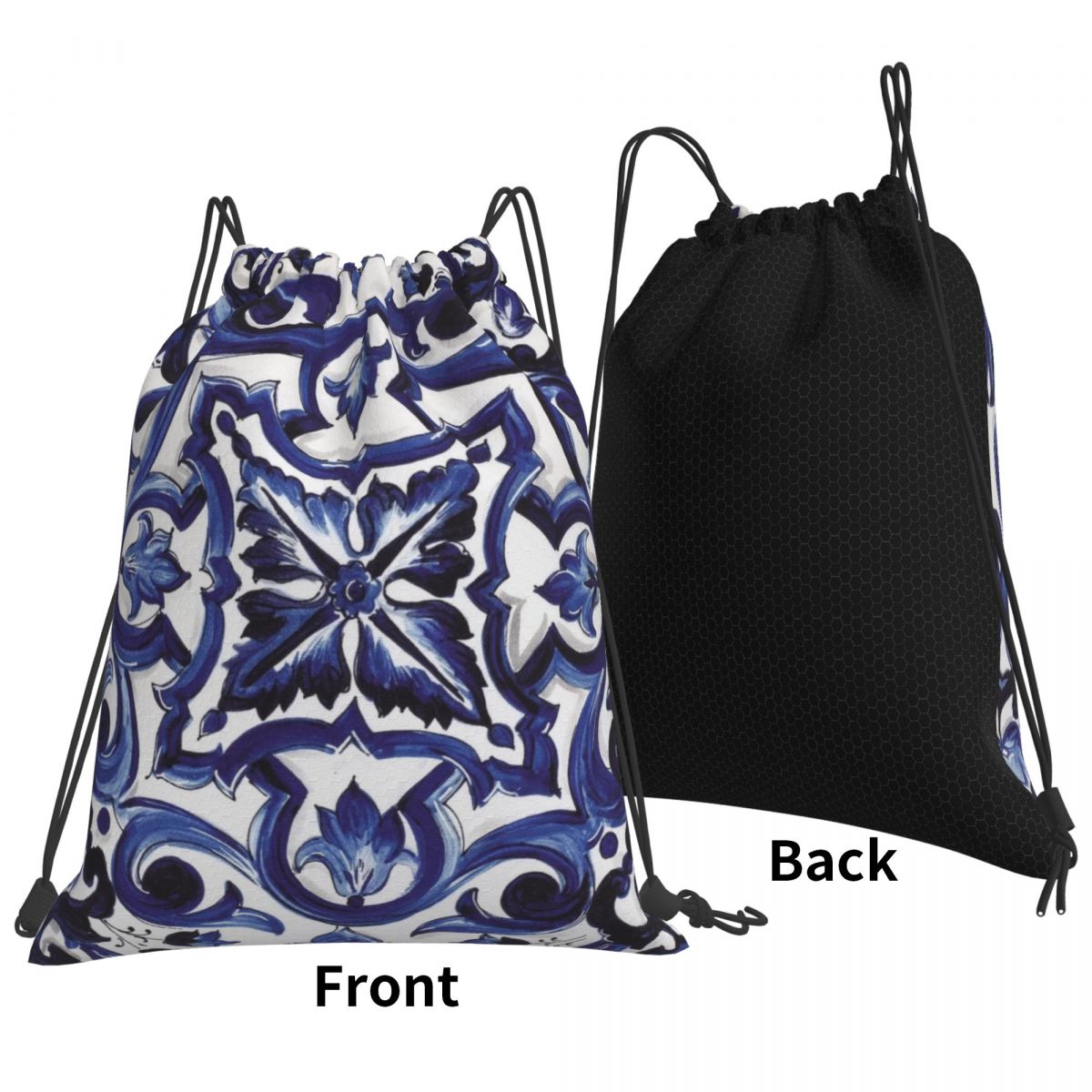 Niebieskie, zdobione kwiatami, – Tile Bag Drawstring recenzja i cena