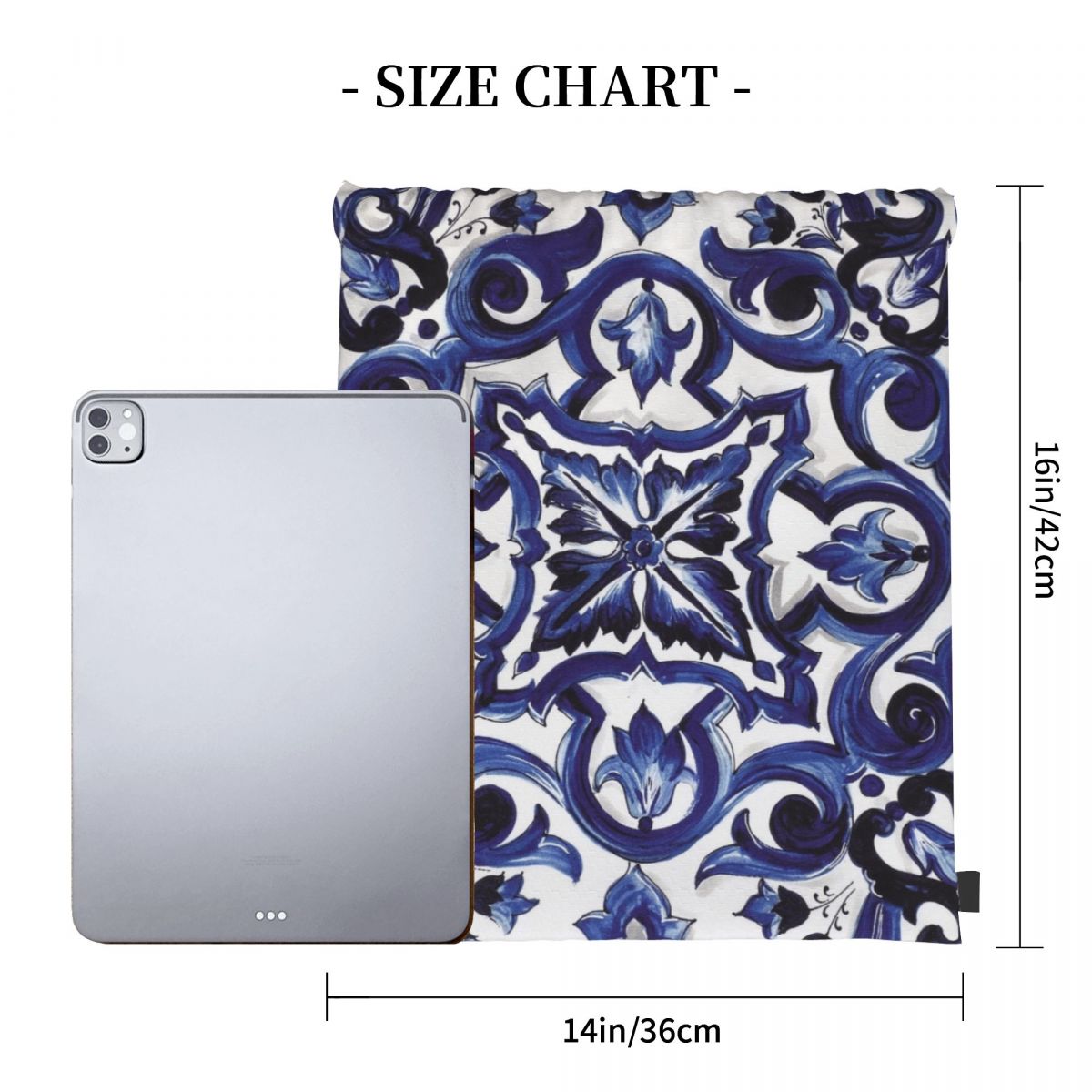 Niebieskie, zdobione kwiatami, – Tile Bag Drawstring recenzja i cena