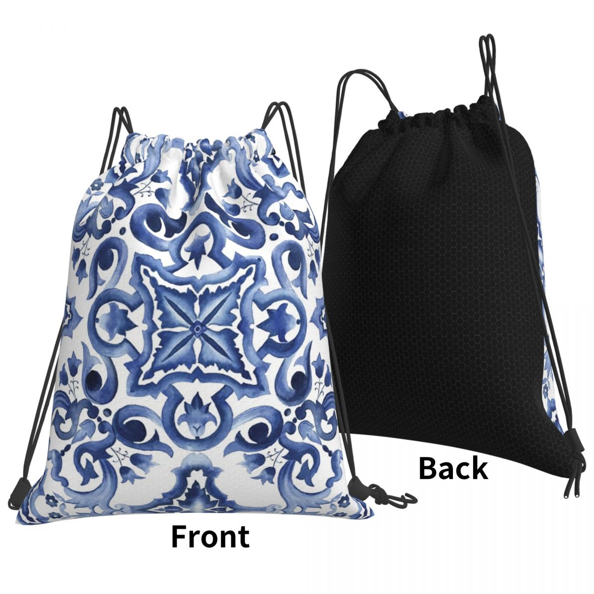 Niebieskie, zdobione kwiatowym – Tile Bag Drawstring recenzja i cena